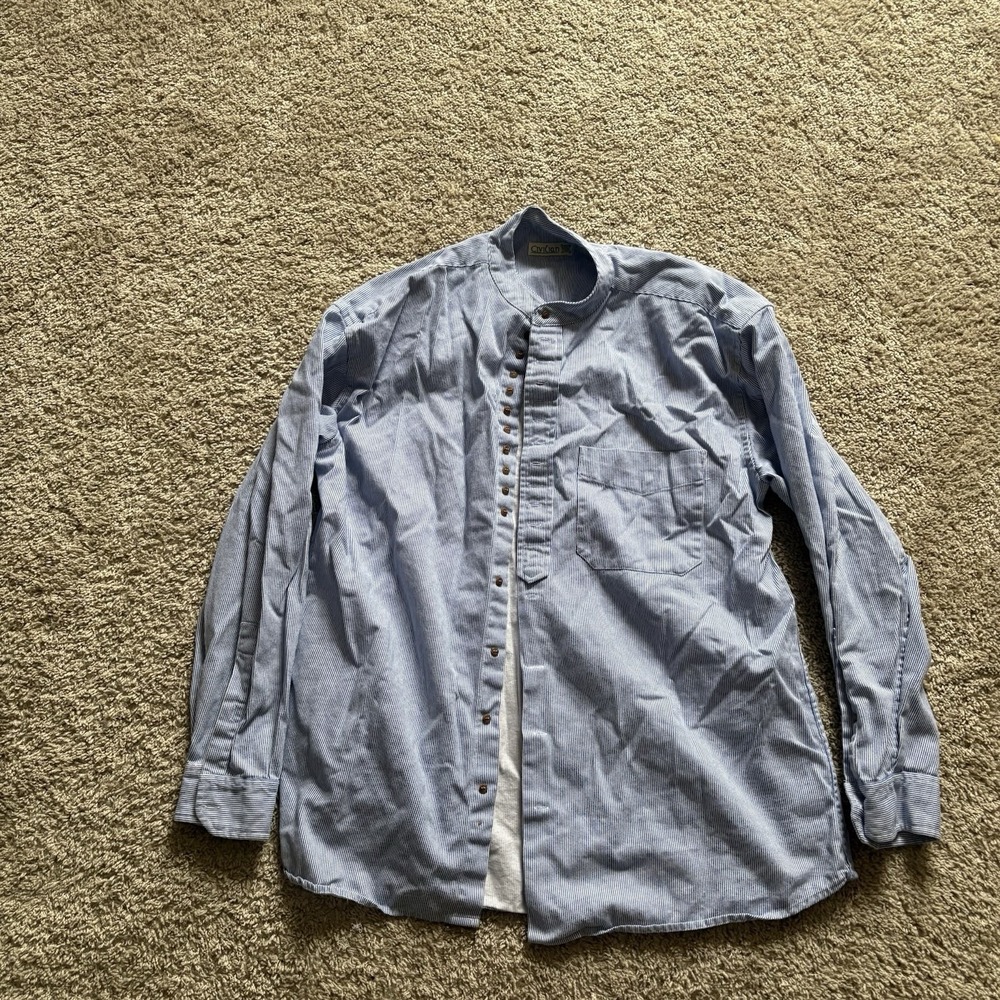 Civilian‎ Irish Grandfather Shirt Men L Striped 100% Cotton Long Sleeve Vintage